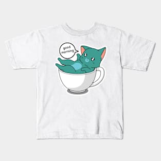 Funny Cat in The Cup Kids T-Shirt